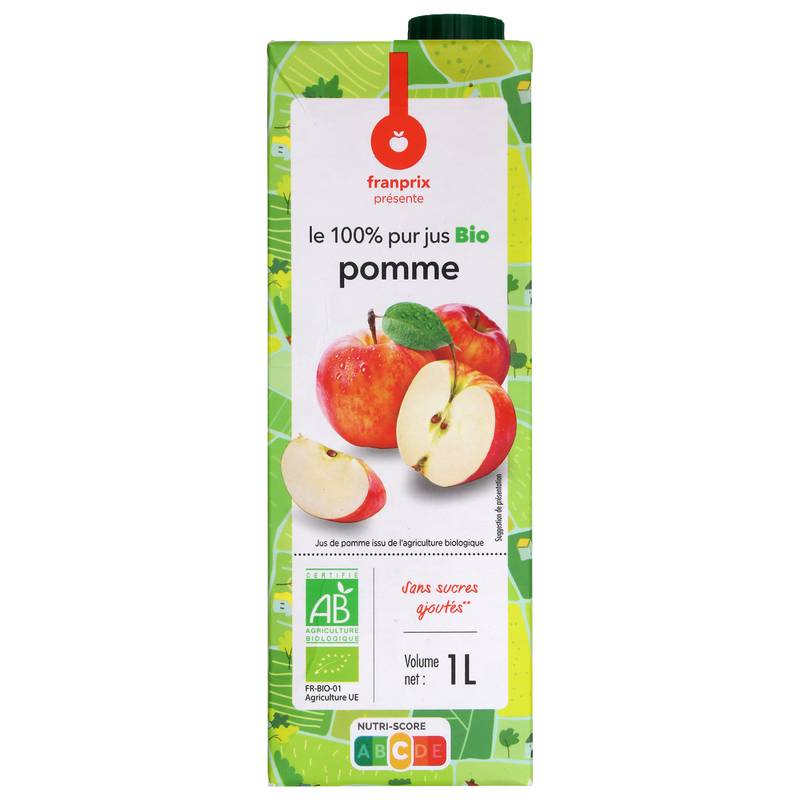 Franprix - Pur jus de pomme bio sans sucre ajouté (1 L)