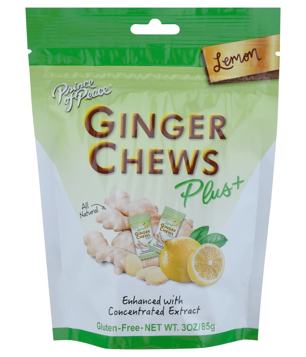 Prince of Peace Ginger Chew Digestive Aid Relief Healthy Candy Stomach Aid, Lemon (3 oz)