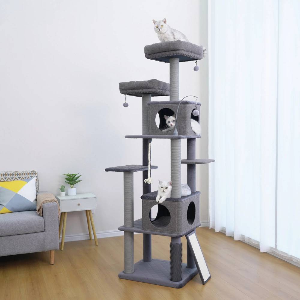 Catry Kingdom 78 inch Cat Tree, 8 Levels and 2 Condos, Gray