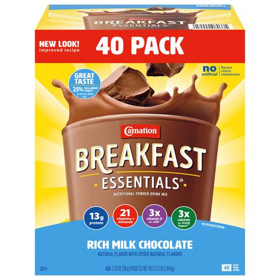 Carnation Breakfast Essentials Rich Milk Chocolate Drink Mix (40 ct, 1.26 oz)