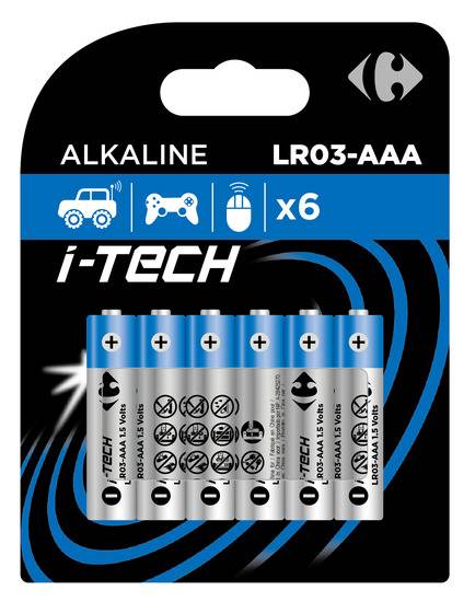 Pile Alcaline AAA/LR3 I-Tech CARREFOUR - Le lot de 6 piles