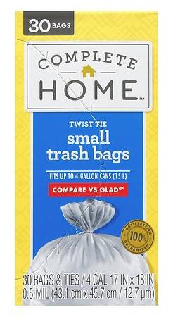 Complete Home Drawstring Trash Bags 4 Gallon