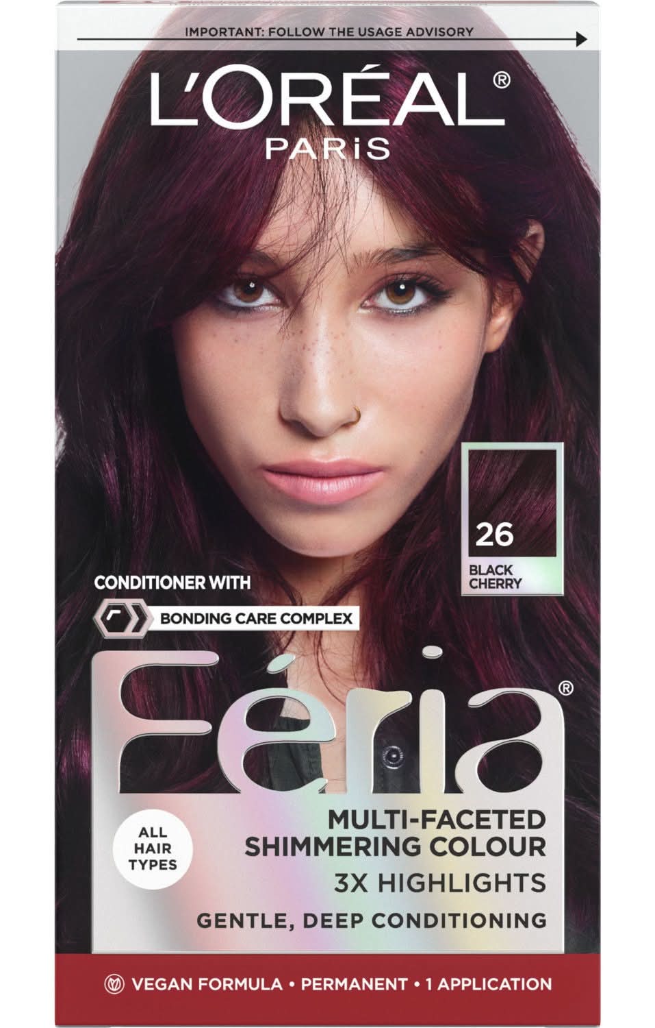 Feria High Intensity Multi Faceted Shimmering Permanent Hair Color, 26 Black Cherry
