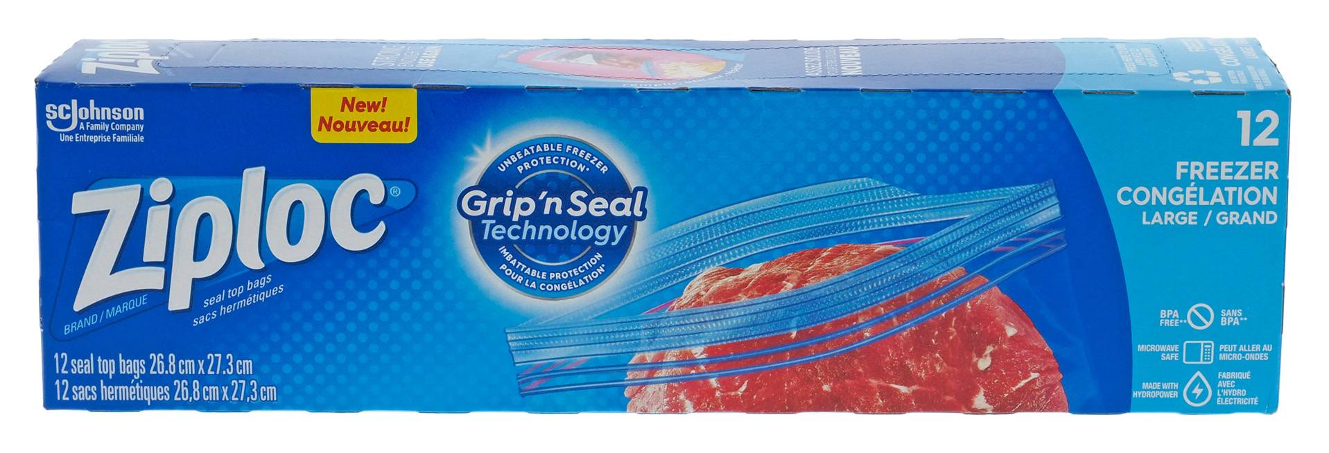 Ziploc Large Freezer Bags Seal Top, 26.8 cm x 27.3 cm (12 ct)