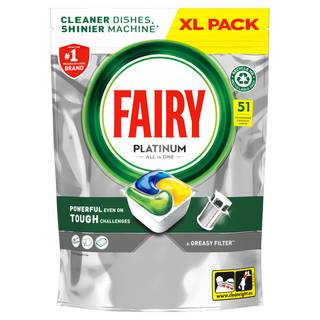 Fairy Platinum All In One Dishwasher Tablets Lemon, 51 Tablets