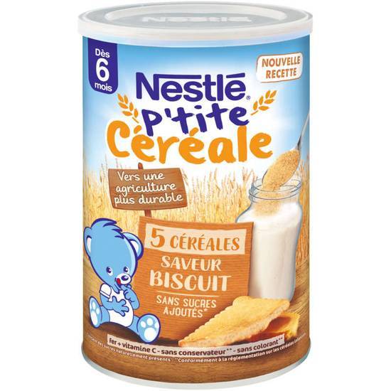 Nestlé  P'Tite Céréale Biscuits sans sucres ajoutés en poudre dès 6 mois  5 céréales  445g