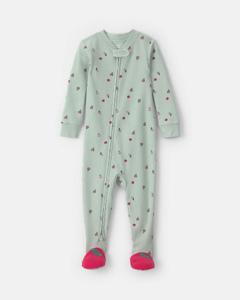 Baby Girl 1-Piece Apple Thermal Waffle Knit Footed Pajama - Green - 24M