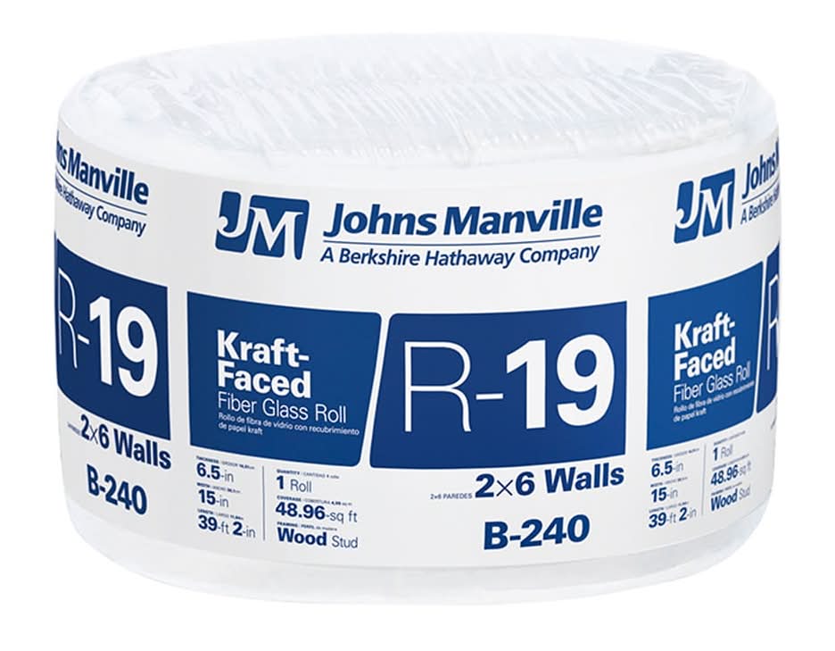 Johns Manville R- 19 Wall Kraft faced Fiberglass Roll Insulation 48.96-sq ft ( 15-in W x 39.167-ft L ) Individual pack