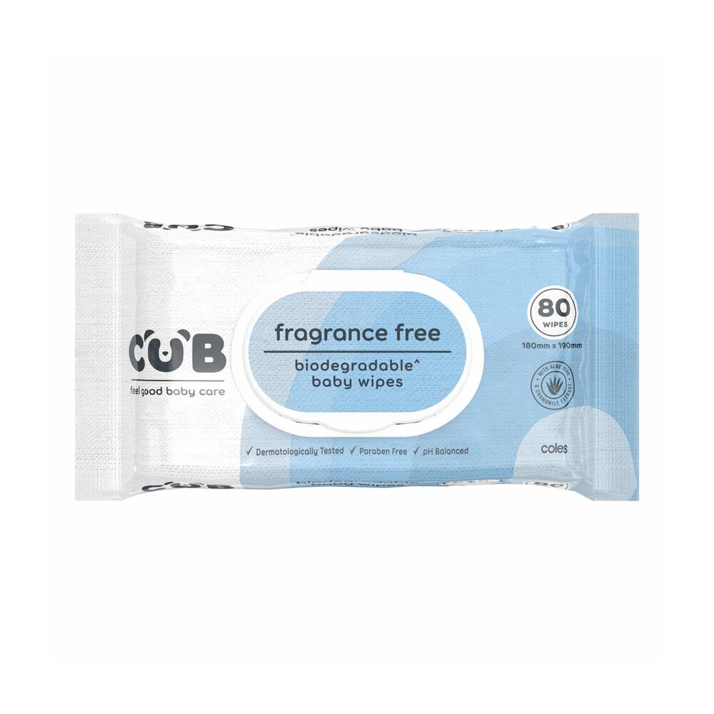 CUB Biodegradable Fragrance Free Baby Wipes (80 pack)