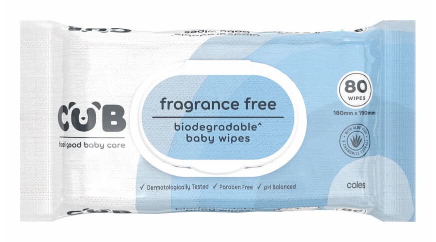 CUB Biodegradable Fragrance Free Baby Wipes, 180x190 mm (80 pack)