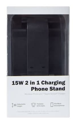 15W 2-In-1 Charging Phone Stand Black