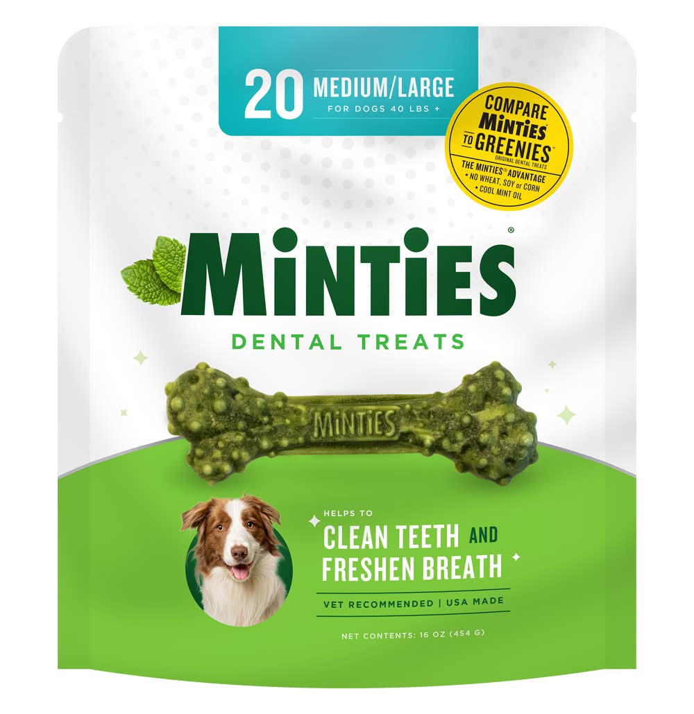 Minties Teeth Cleaner Medium/Large Dental Dog Treats (16 oz, 20 ct)