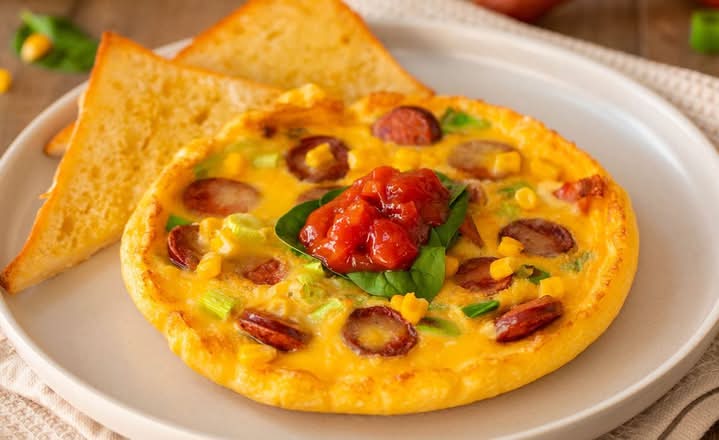 Chorizo, Bacon & Sweetcorn Open Omelette