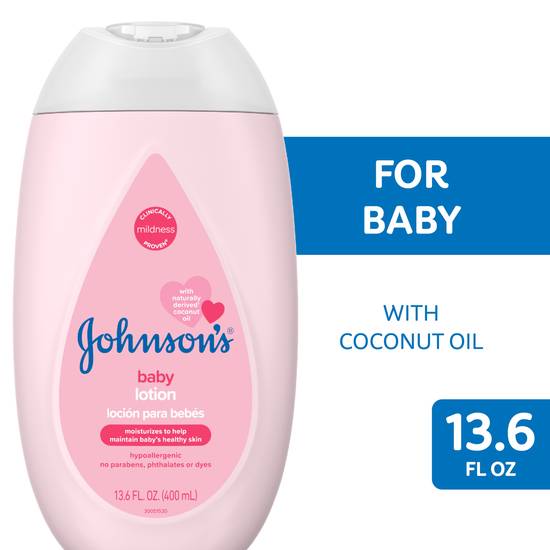 Johnson's Moisturizing Pink Baby Lotion with Coconut Oil, 13.6 fl. oz