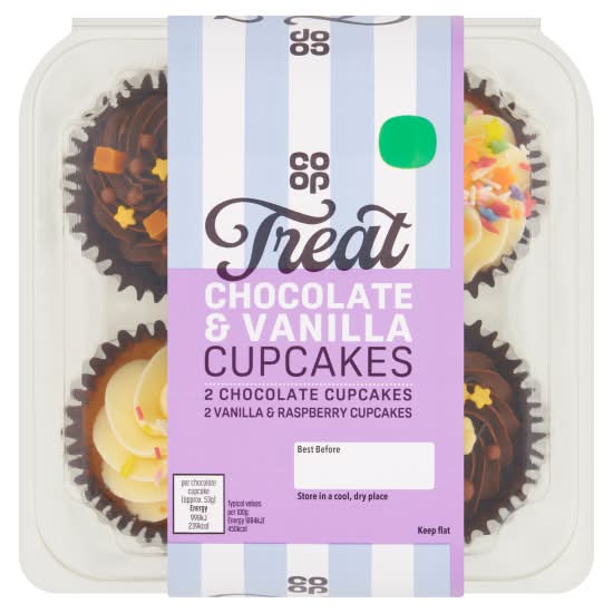 Co-op Chocolate-Vanilla Raspberry, Treat Cupcakes (4 pack)