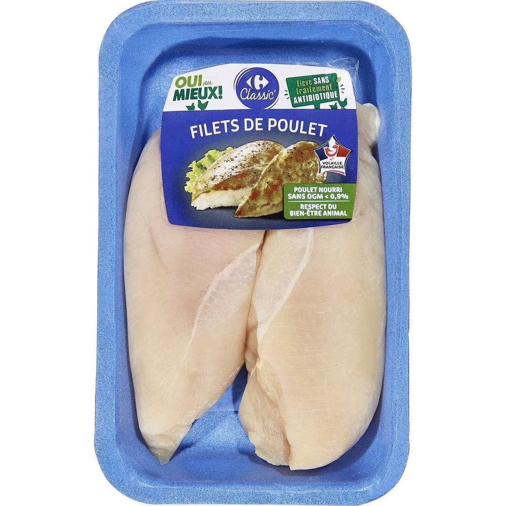 Filets de poulet blanc CARREFOUR CLASSIC' - la barquette de 2 - 310g