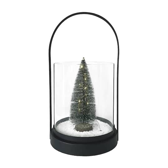 11.8" Black Lantern With Led Lighted Christmas Tree By Ashland