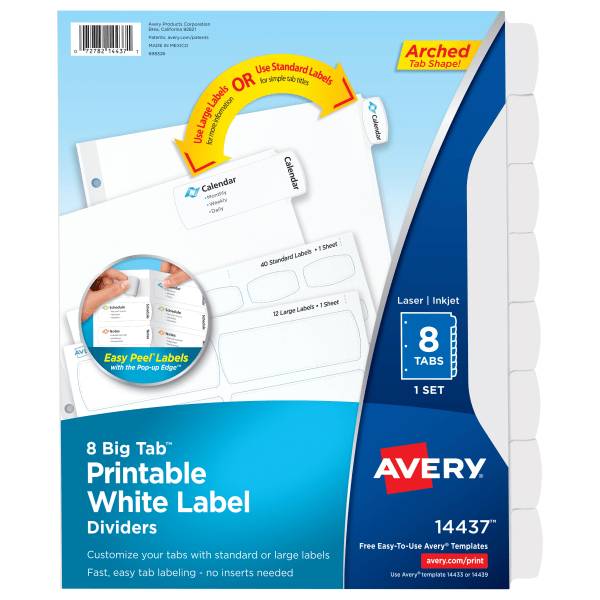 Avery Big Tab Printable Dividers Label Tabs, White (8 ct)