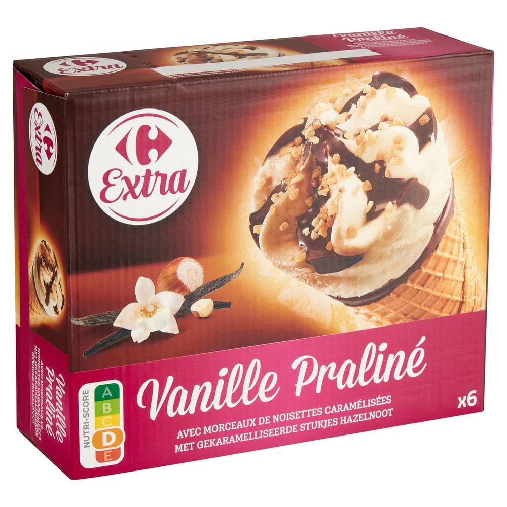 Carrefour Extra Vanille Praliné Noisettes Caramélisées 6x120 g