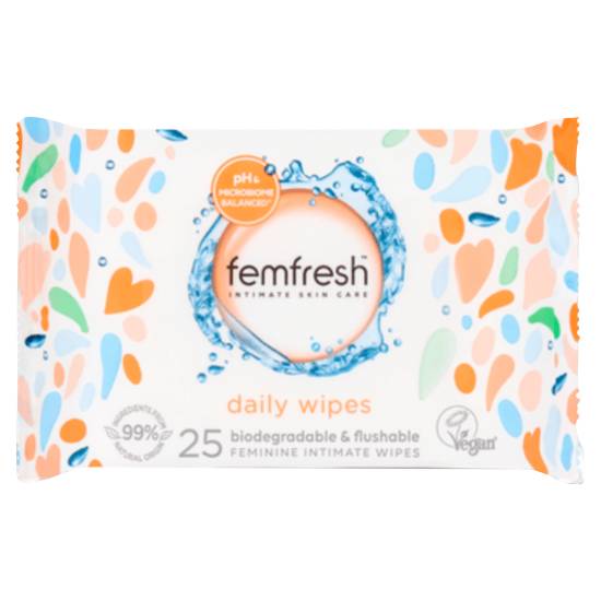 Femfresh Intimate Skin Care Biodegradable & Flushable Feminine Intimate Wipes (25ct)