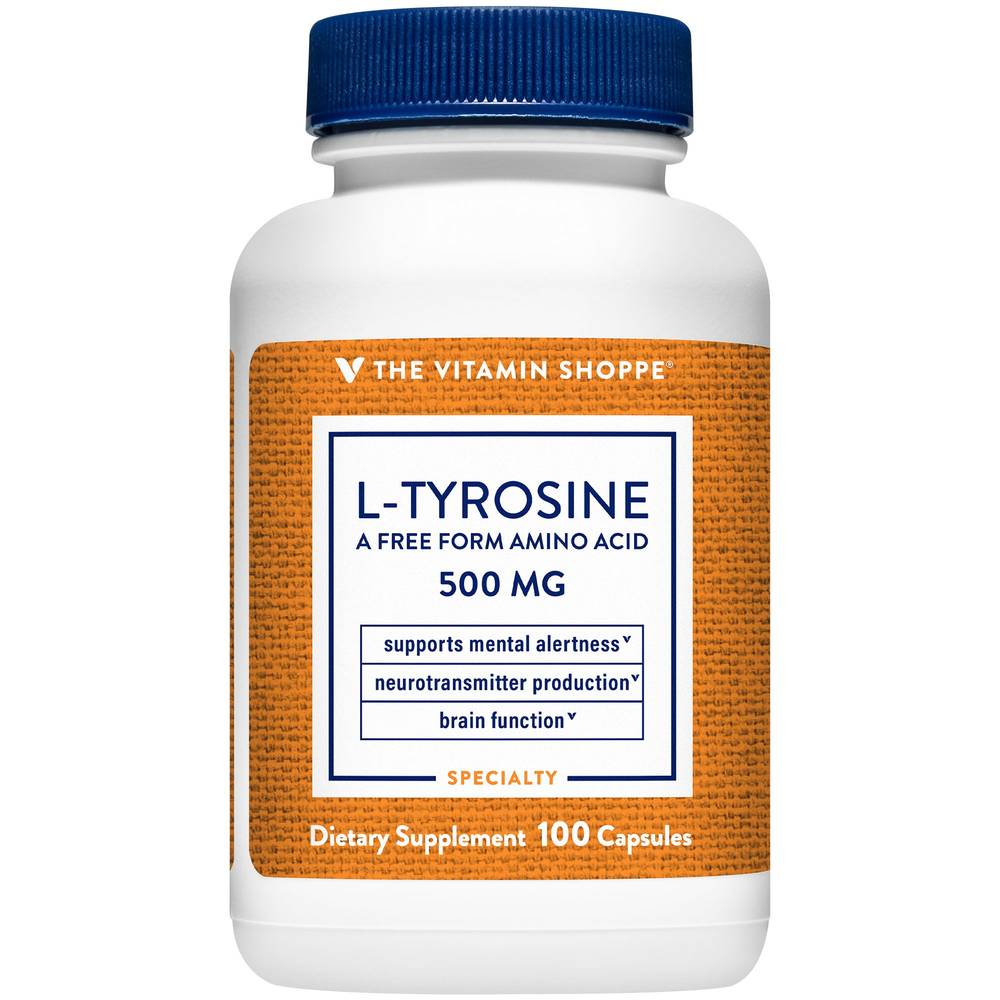 L-Tyrosine - Supports Mental Alertness, Neurotransmitter Production & Brain Function - 500 Mg (100 Capsules)