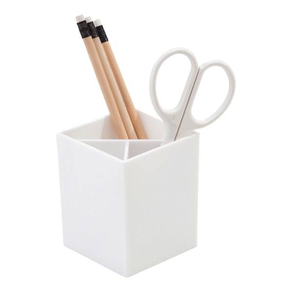 Realspace White Plastic 3-compartment Pencil Cup