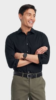 Goodfellow & Co. Performance Long Sleeve Button Down Dress Shirt, Men, XXL, Black