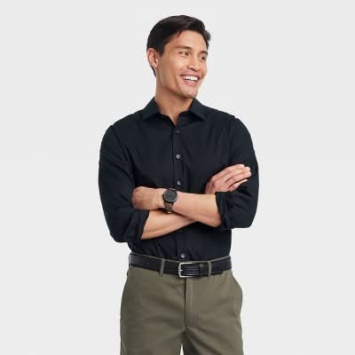 Goodfellow & Co. Performance Long Sleeve Button-Down Dress Shirt, Men, L, Black