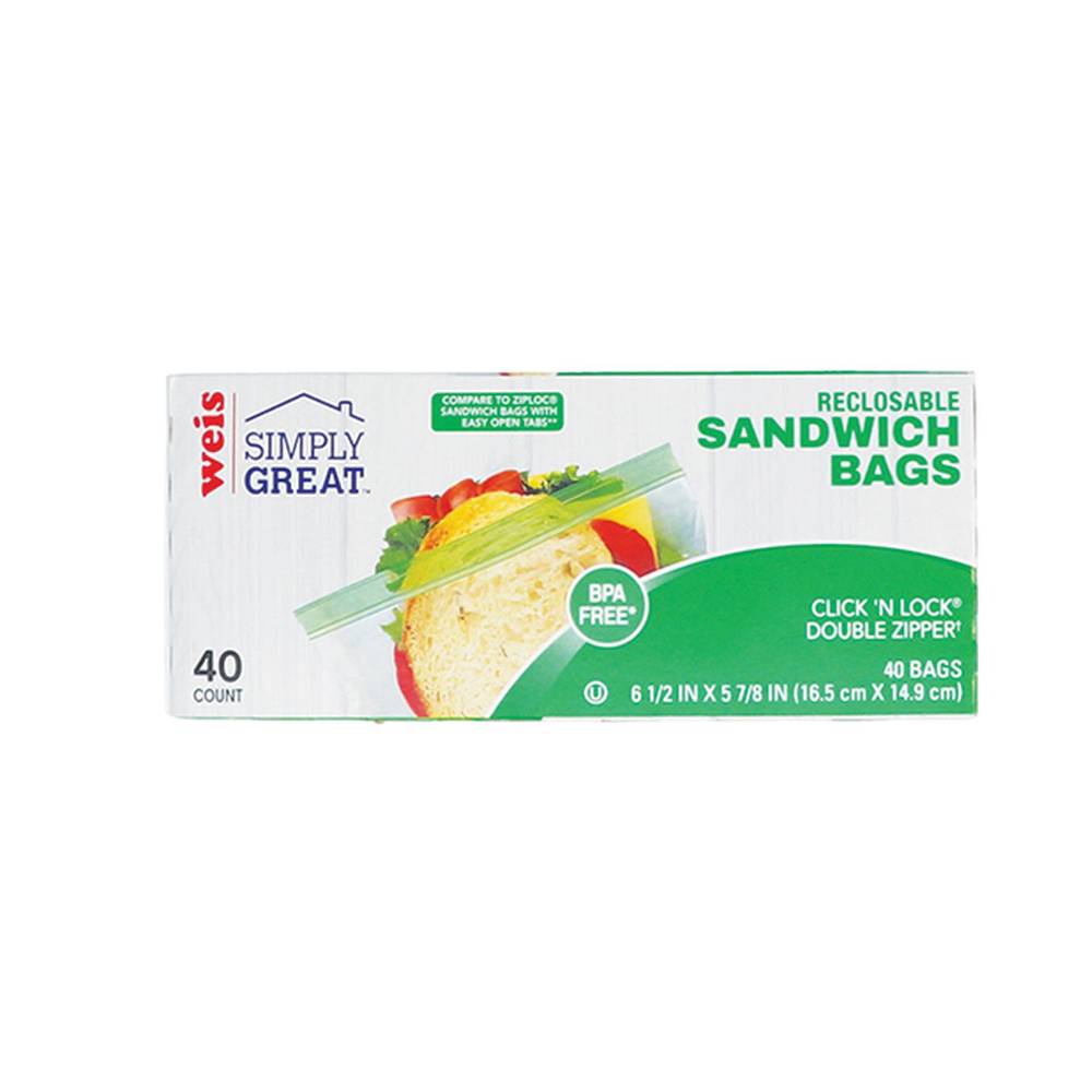 Weis Simply Great Reclosable Sandwich Bags, 16.5 cm x 14.9 cm (40 ct)