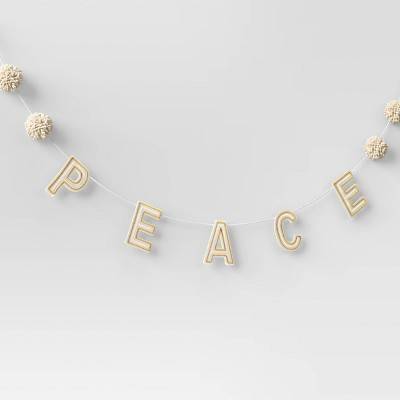 6' Sequined 'Peace' Christmas Decorative Wall Garland White - Wondershop™