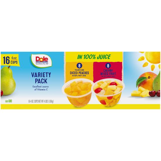 Dole Diced Peaches & Cherry Mixed Fruit in Juice (16 ct, 4 oz