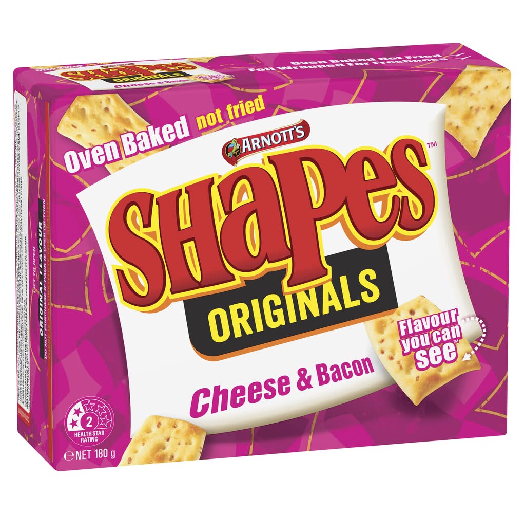 Shapes Originals Oven Baked Crackers, Cheese & Bacon (180g)