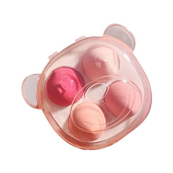 小熊盒裝水滴型美妝蛋4入套組(粉色)