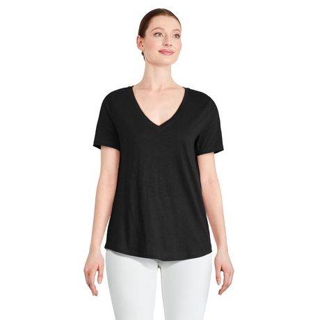 George Women''S V-Neckline Tee (Color: Black, Size: Xs)