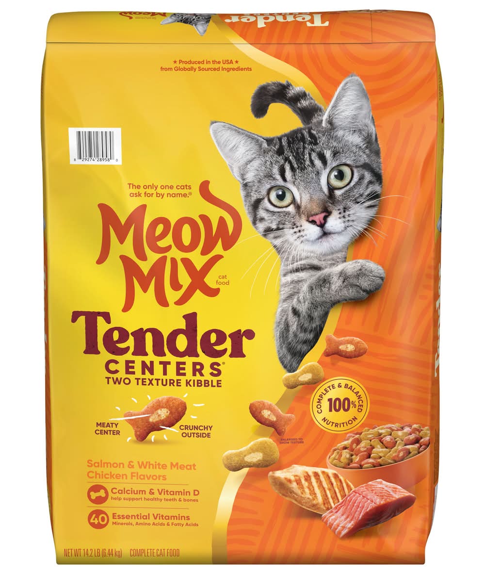 Meow Mix Tender Centers Two Texture Kibble Dry Complete Cat Food, Salmon & White Meat Chicken (14.2 lbs)