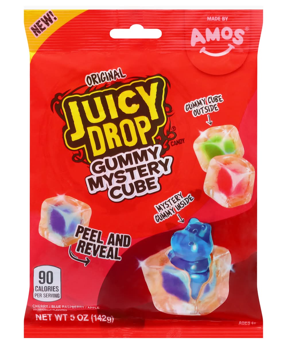 AMOS Original Juicy Drop Gummy Mystery Cube Candy, Cherry/Blue Raspberry/Apple (5 oz)
