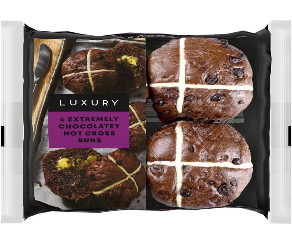 Iceland Luxury 4 Pack Extremely Chocolatey Hot Cross Buns