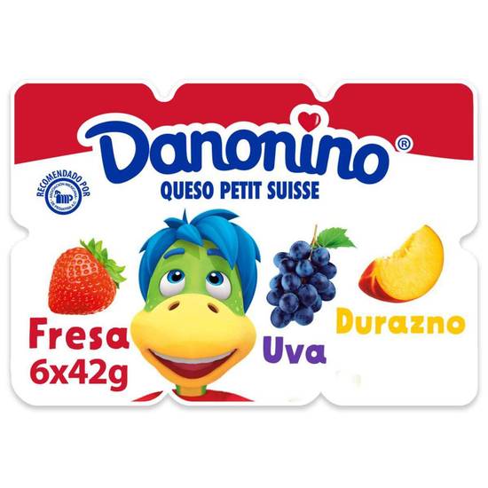 Danonino queso petit suisse sabor fresa, uva y durazno (pack 6 x 42 g)