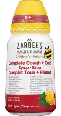 Zarbee's sirop complet contre toux et rhume dès 6 ans (raisin) - zarbee's childrens complete cough + cold syrup (118 ml)