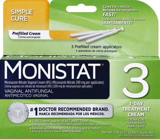 Monistat 3 Day Treatment Vaginal Antifungal Prefilled Cream Applicators (3 ct)