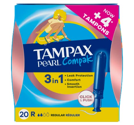 Tampax Regular, 3 In 1 Pearl Compak Tampons With Applicator (20 pack)