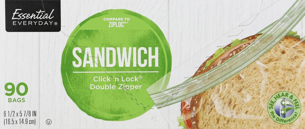 Essential Everyday Sandwich Click 'N Lock Double Zipper Bags (90 ct)