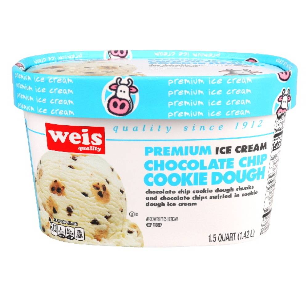 Weis Premium Quality Ice Cream, Chocolate Chip- Cookie Dough (1.5 qt)