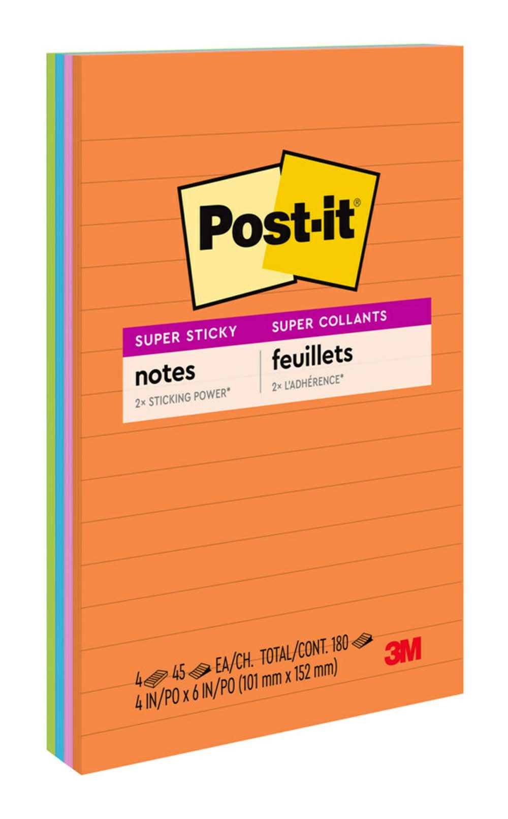 Post-It Super Sticky Notes Rio De Janeiro Collection, Lined, 4" x 6" (4 ct)