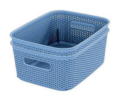 Blue Small Crochet-Texture Storage Baskets, 2-Pack