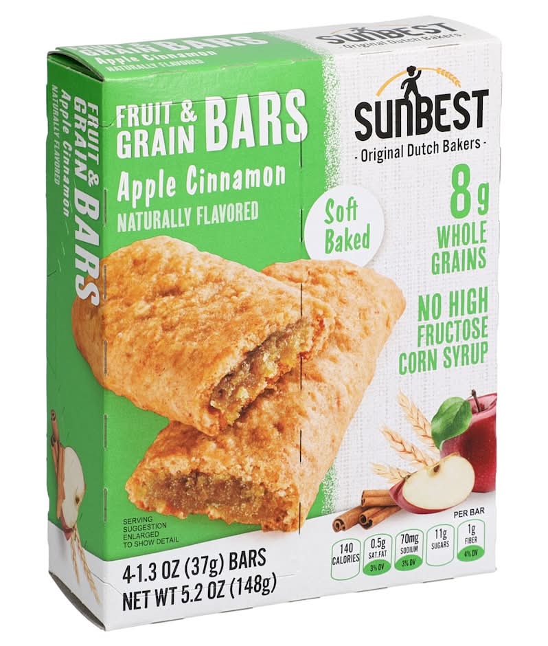 Sunbest Soft Baked Fruit & Grain Bars, Apple-Cinnamon (4 x 1.3 oz)