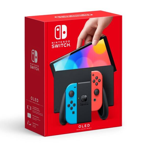 Nintendo Switch OLED model with Neon Red & Neon Blue Joy-Con