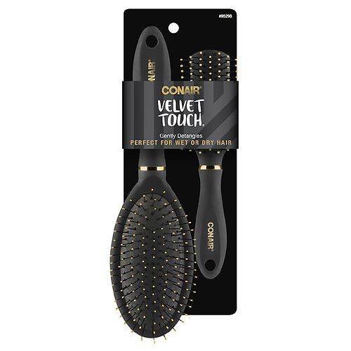 Conair Velvet Touch Detangling Hairbrush Set  Full Sized Cushion & Mid-Size All-Purpose - 2.0 ea