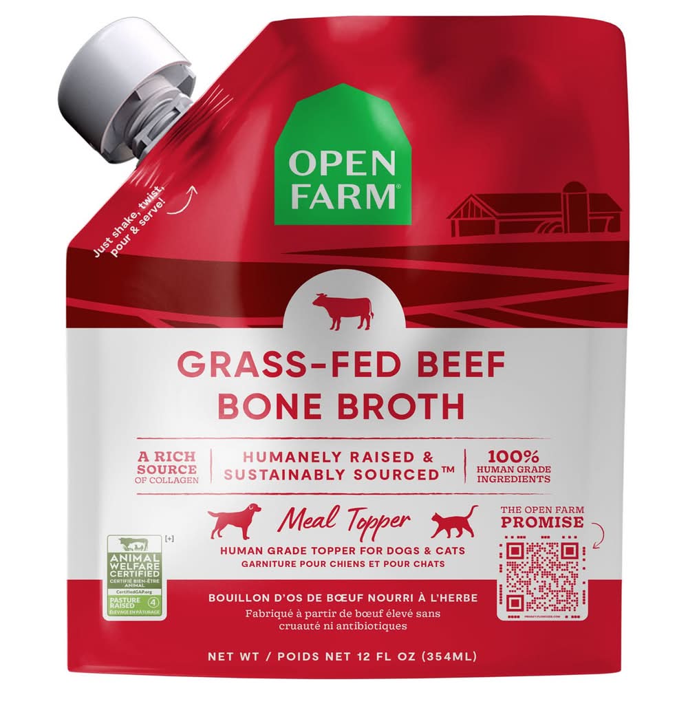 Open Farm Grass-Fed Beef Bone Broth Cat & Dog Meal Topper, 12 oz