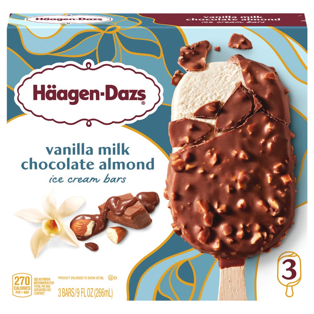 Häagen-Dazs Ice Cream Bars, Vanilla Milk Chocolate Almond (9 fl oz, 3 ct)